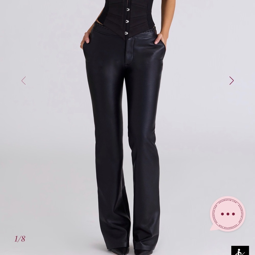 House of CB Black Faux Leather Wide-Leg Pants
